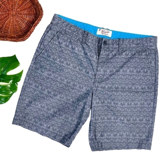 Penguin Navy Palm Tree Patterned Lightweight Hybrid Casual Summer Shorts Size 36 - Picture 16 of 16